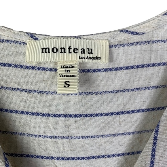 Monteau Women’s Navy & Cream Pin Striped Belted Ankle Crop Jump Suit Size Small - Picture 4 of 6